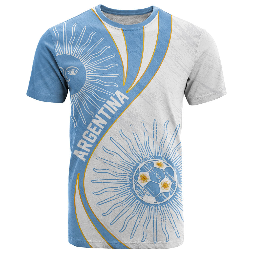 Personalized Argentina Football Fan Pride T Shirt Sun Of May Motif With Distressed Textures And Waves
