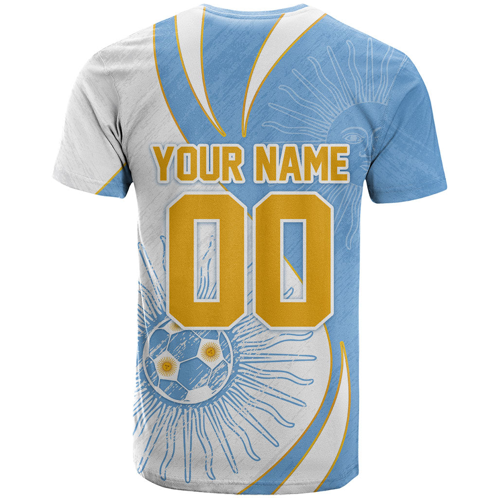 Personalized Argentina Football Fan Pride T Shirt Sun Of May Motif With Distressed Textures And Waves