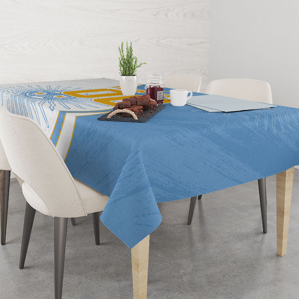 Personalized Argentina Football Fan Pride Tablecloth Sun Of May Motif With Distressed Textures And Waves