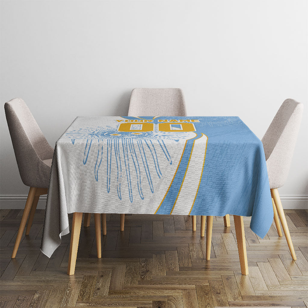 Personalized Argentina Football Fan Pride Tablecloth Sun Of May Motif With Distressed Textures And Waves
