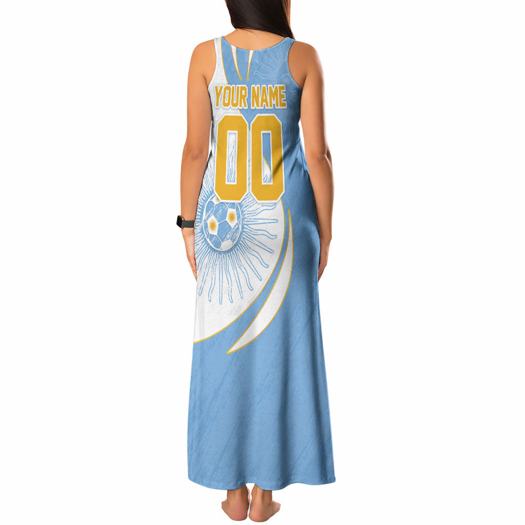 Personalized Argentina Football Fan Pride Tank Maxi Dress Sun Of May Motif With Distressed Textures And Waves