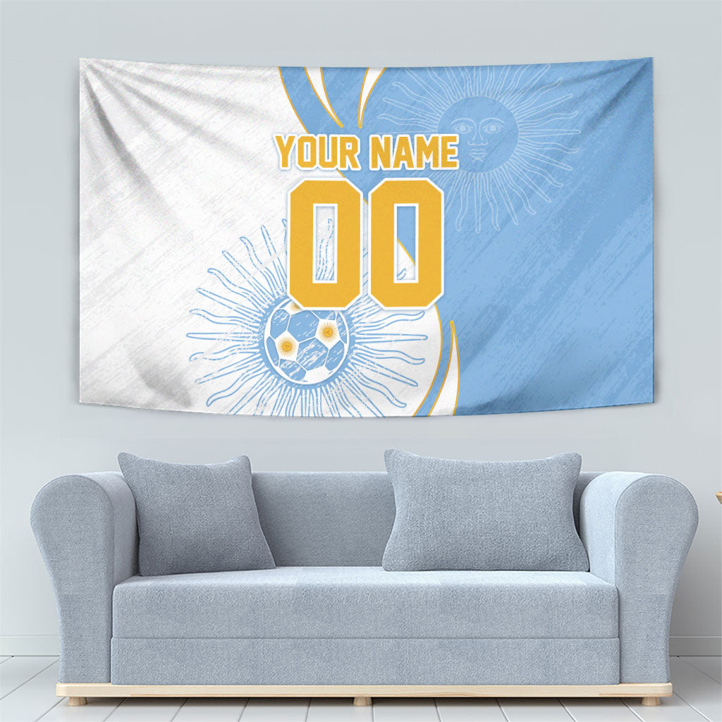 Personalized Argentina Football Fan Pride Tapestry Sun Of May Motif With Distressed Textures And Waves