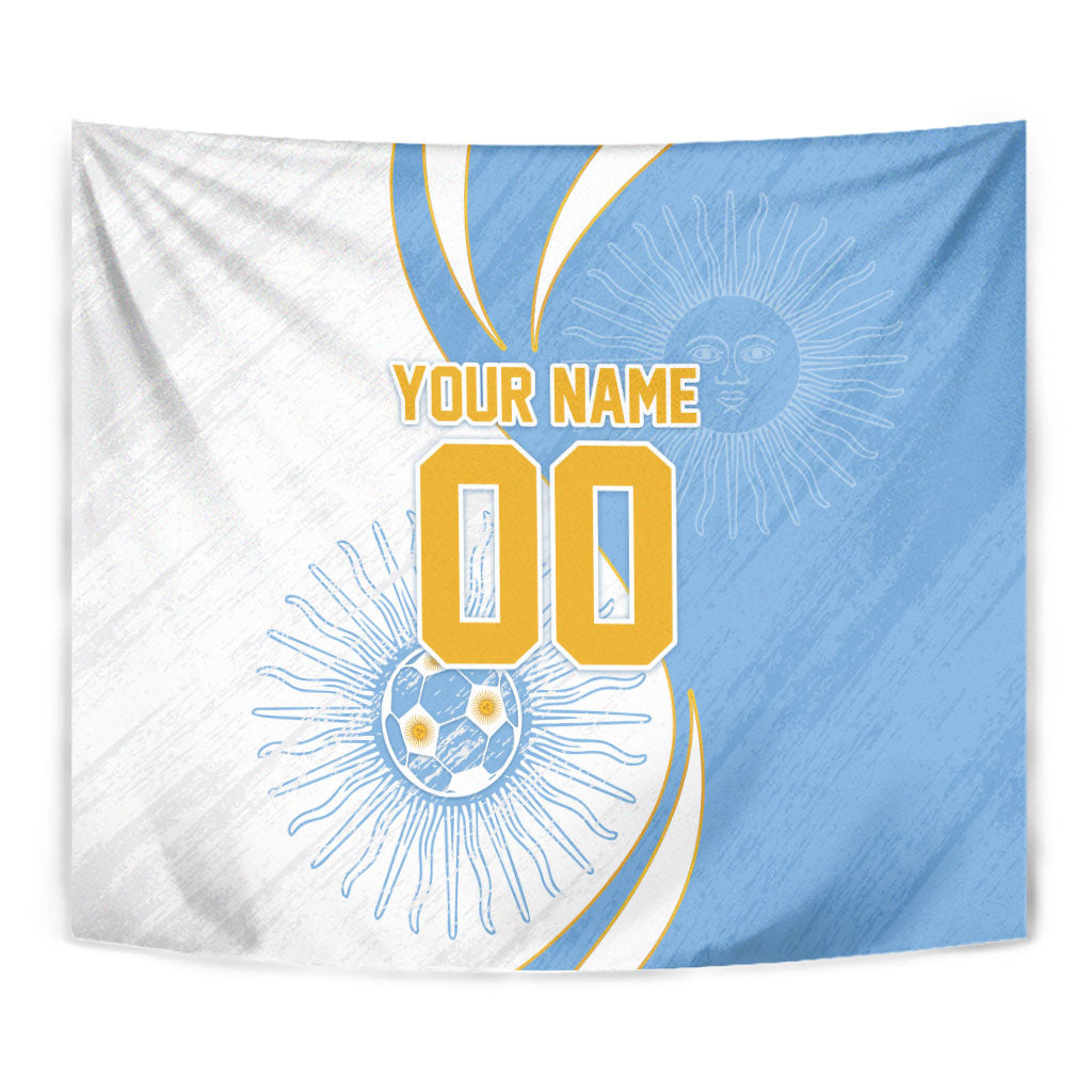 Personalized Argentina Football Fan Pride Tapestry Sun Of May Motif With Distressed Textures And Waves