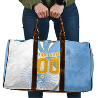 Personalized Argentina Football Fan Pride Travel Bag Sun Of May Motif With Distressed Textures And Waves