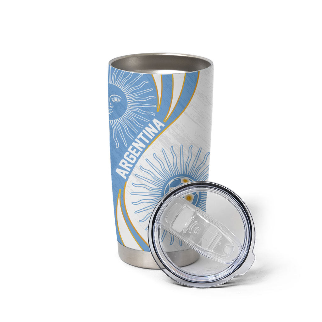 Personalized Argentina Football Fan Pride Tumbler Cup Sun Of May Motif With Distressed Textures And Waves