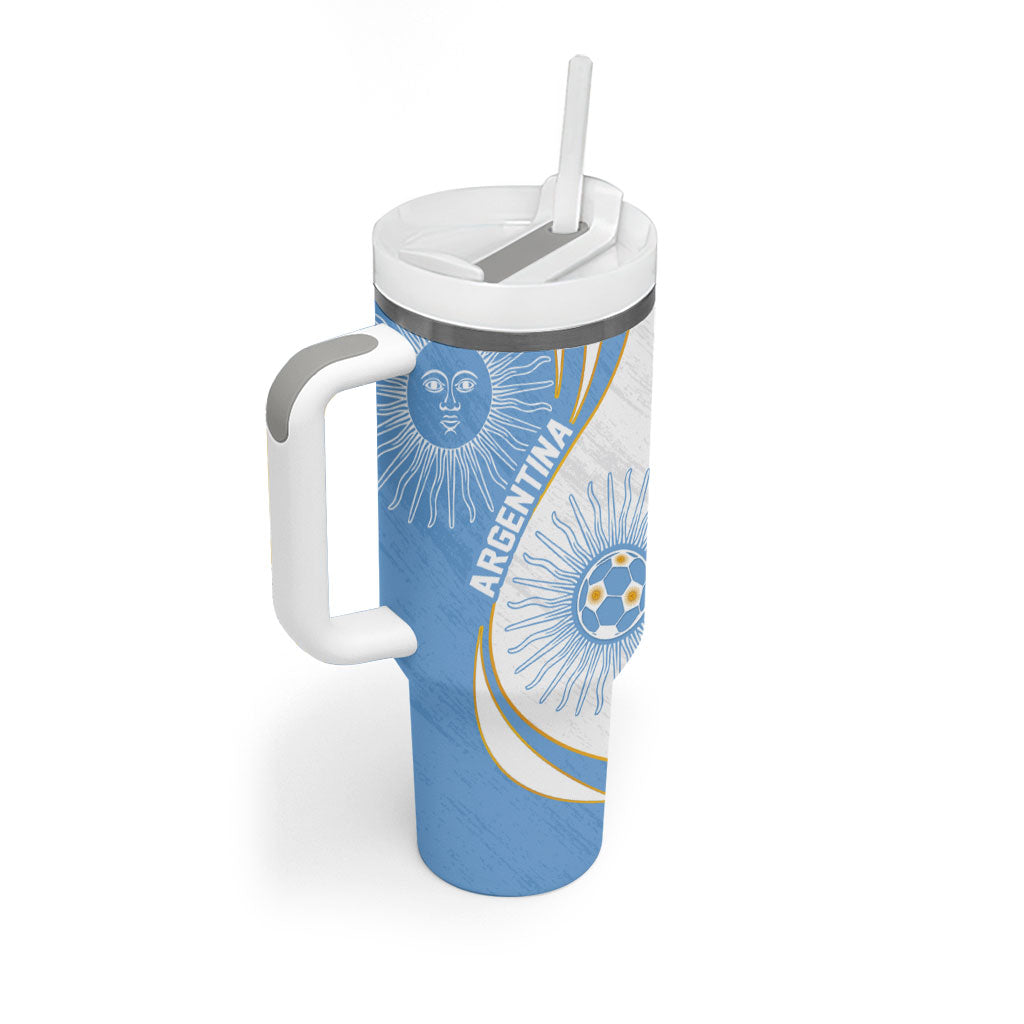 Personalized Argentina Football Fan Pride Tumbler With Handle Sun Of May Motif With Distressed Textures And Waves