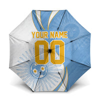 Personalized Argentina Football Fan Pride Umbrella Sun Of May Motif With Distressed Textures And Waves