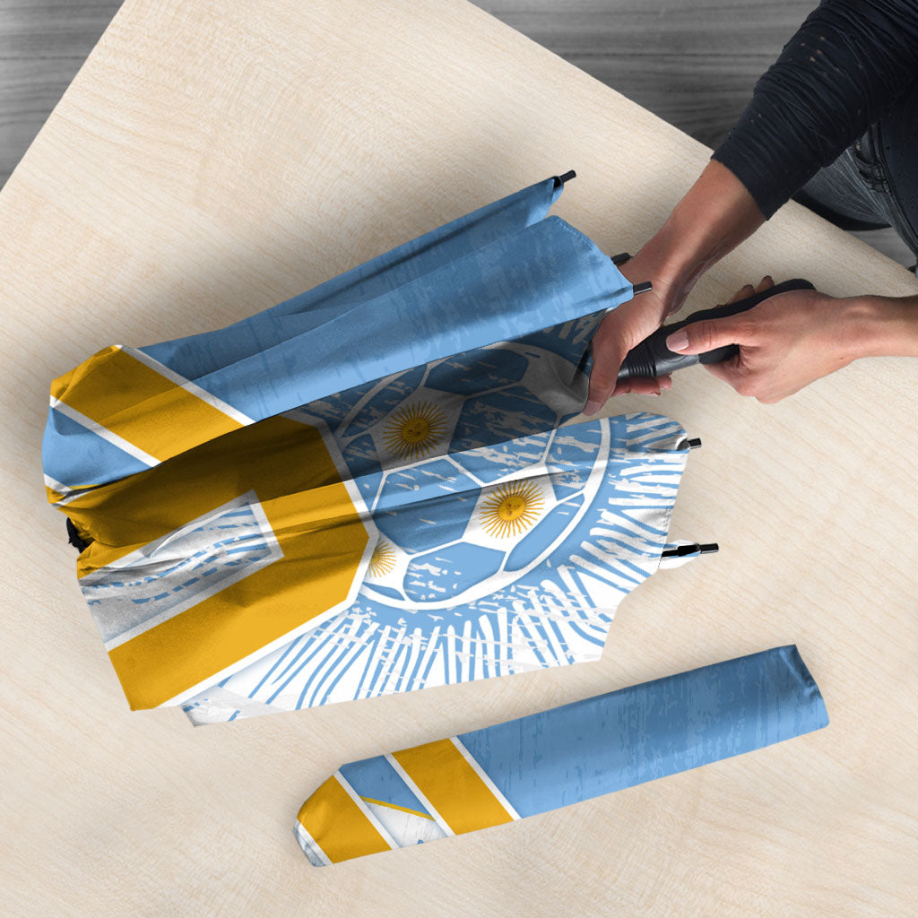 Personalized Argentina Football Fan Pride Umbrella Sun Of May Motif With Distressed Textures And Waves