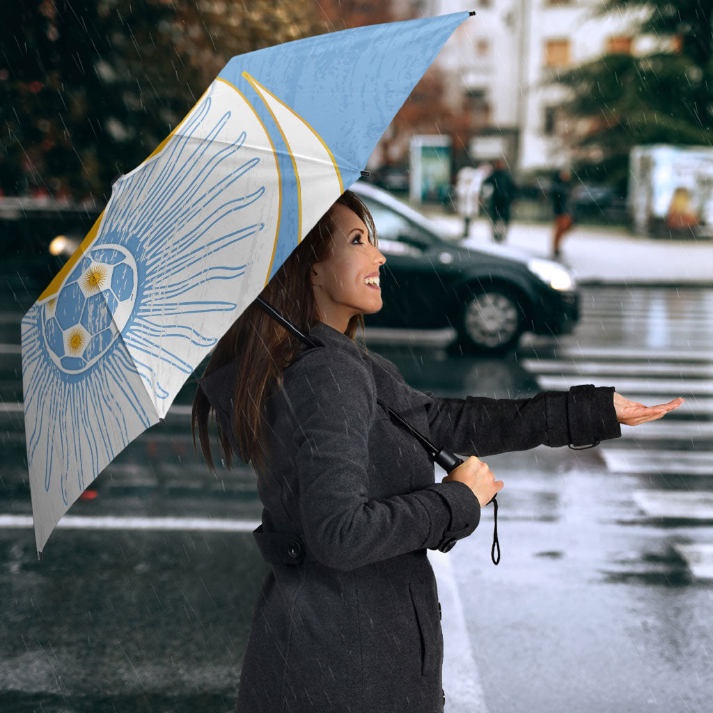 Personalized Argentina Football Fan Pride Umbrella Sun Of May Motif With Distressed Textures And Waves