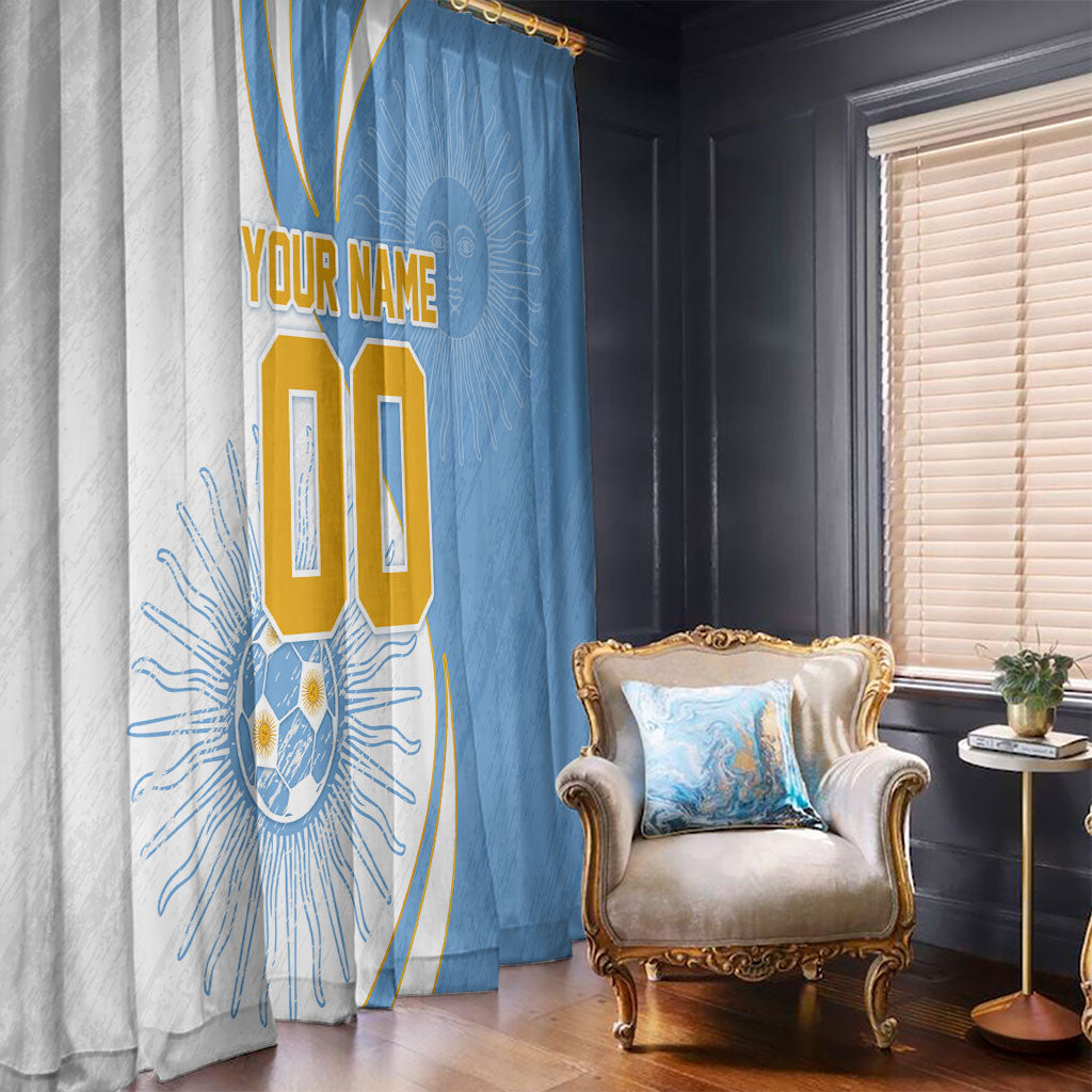 Personalized Argentina Football Fan Pride Window Curtain Sun Of May Motif With Distressed Textures And Waves