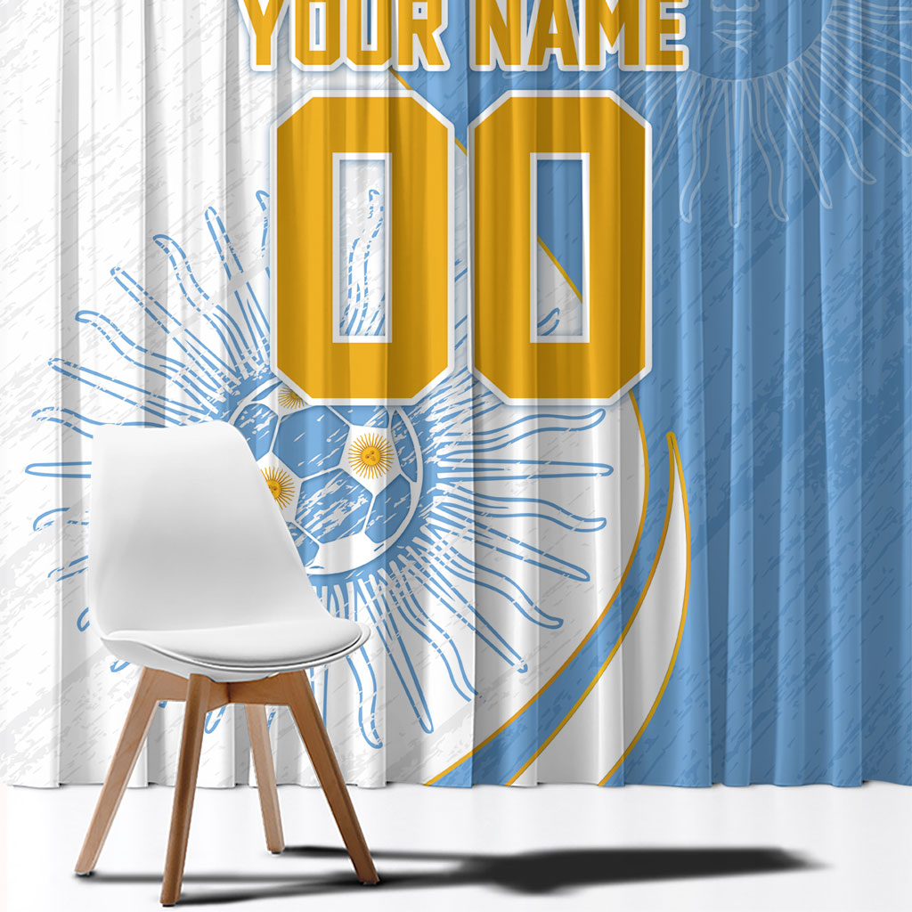 Personalized Argentina Football Fan Pride Window Curtain Sun Of May Motif With Distressed Textures And Waves