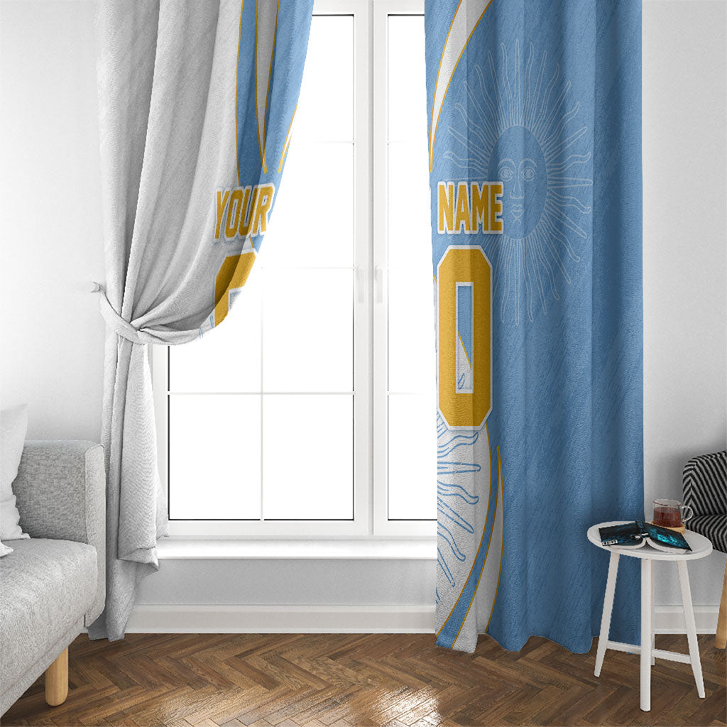 Personalized Argentina Football Fan Pride Window Curtain Sun Of May Motif With Distressed Textures And Waves