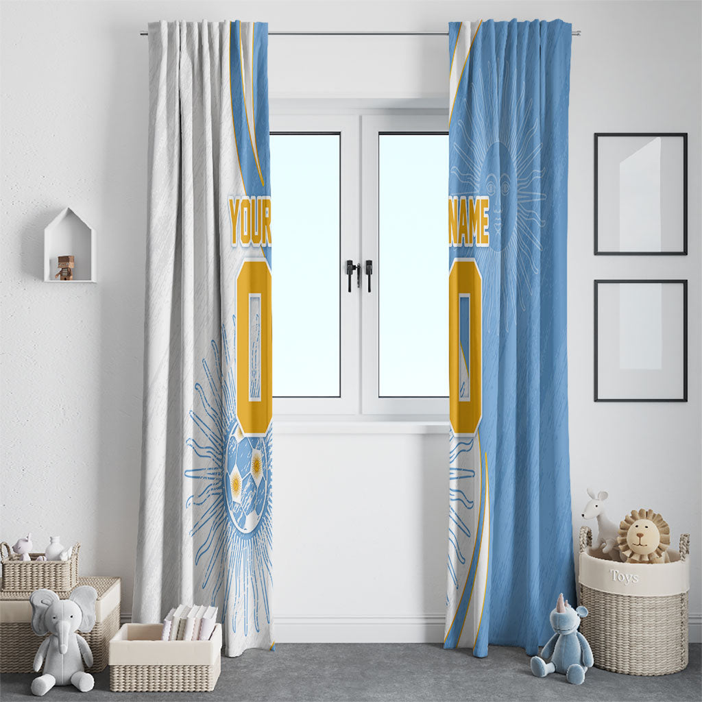 Personalized Argentina Football Fan Pride Window Curtain Sun Of May Motif With Distressed Textures And Waves