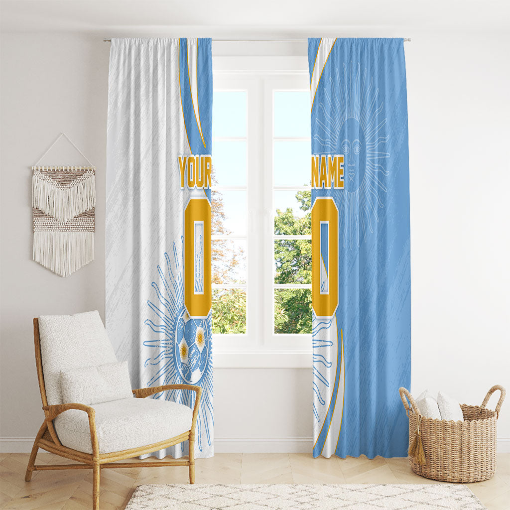 Personalized Argentina Football Fan Pride Window Curtain Sun Of May Motif With Distressed Textures And Waves