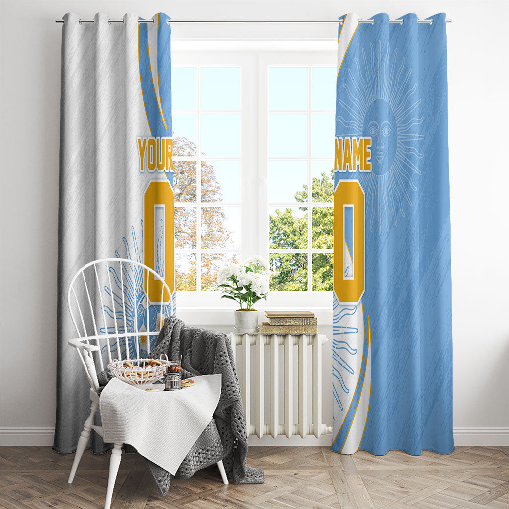 Personalized Argentina Football Fan Pride Window Curtain Sun Of May Motif With Distressed Textures And Waves