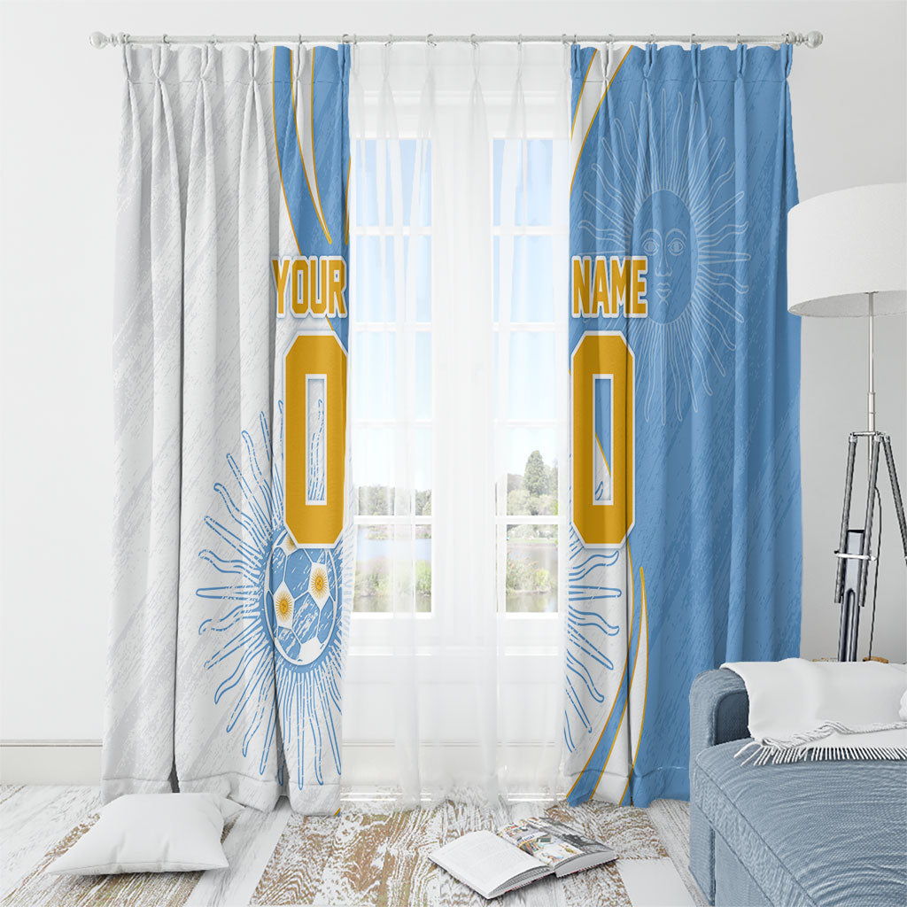 Personalized Argentina Football Fan Pride Window Curtain Sun Of May Motif With Distressed Textures And Waves