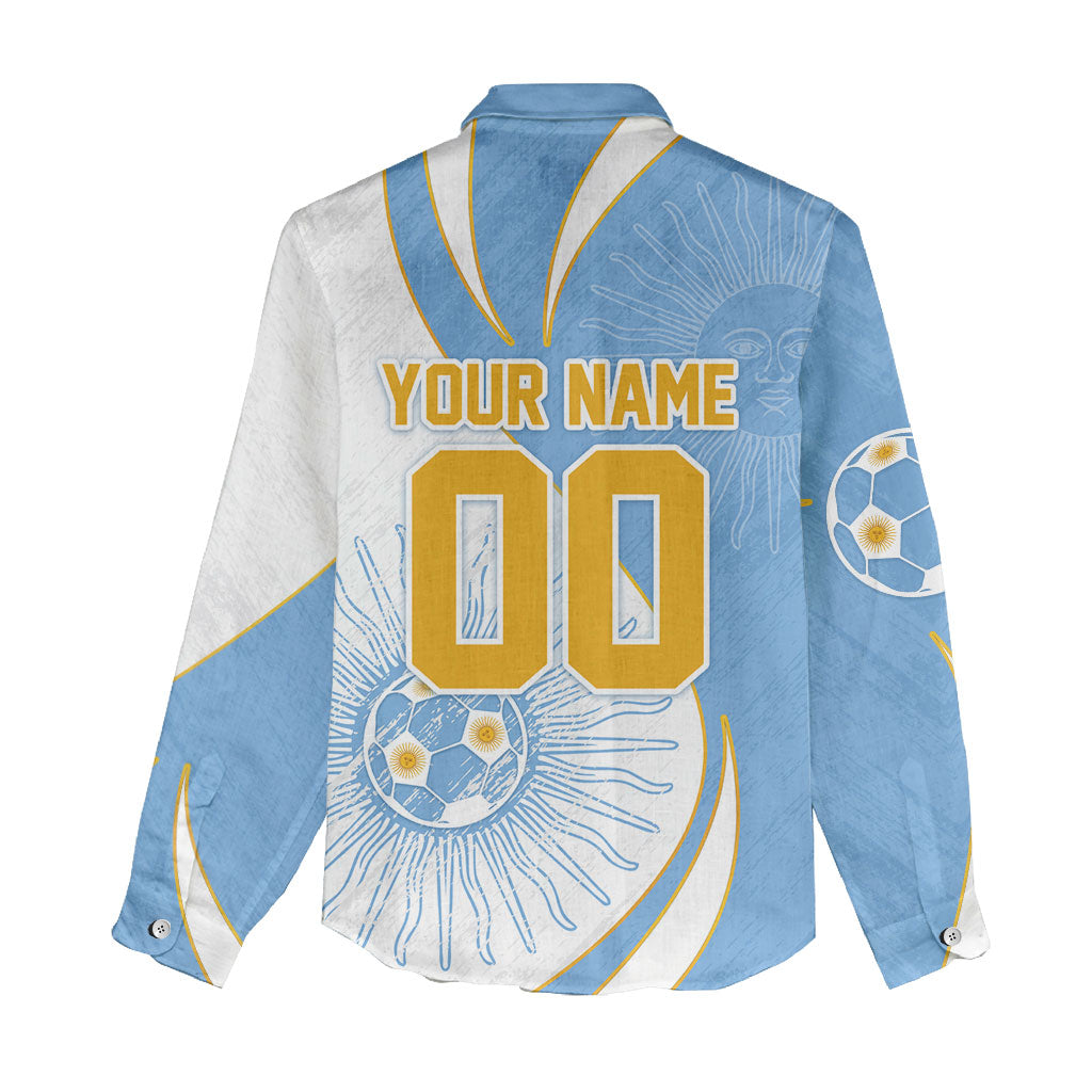 Personalized Argentina Football Fan Pride Women Casual Shirt Sun Of May Motif With Distressed Textures And Waves