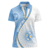 Personalized Argentina Football Fan Pride Women Polo Shirt Sun Of May Motif With Distressed Textures And Waves