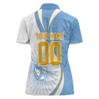 Personalized Argentina Football Fan Pride Women Polo Shirt Sun Of May Motif With Distressed Textures And Waves