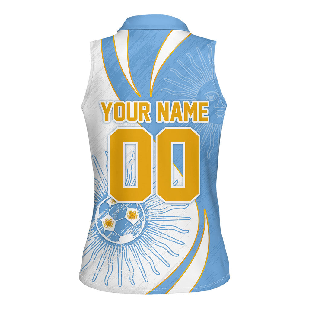 Personalized Argentina Football Fan Pride Women Sleeveless Polo Shirt Sun Of May Motif With Distressed Textures And Waves