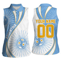 Personalized Argentina Football Fan Pride Women Sleeveless Polo Shirt Sun Of May Motif With Distressed Textures And Waves