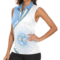 Personalized Argentina Football Fan Pride Women Sleeveless Polo Shirt Sun Of May Motif With Distressed Textures And Waves