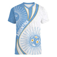 Personalized Argentina Football Fan Pride Women V-Neck T-Shirt Sun Of May Motif With Distressed Textures And Waves