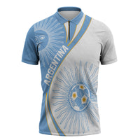 Personalized Argentina Football Fan Pride Zipper Polo Shirt Sun Of May Motif With Distressed Textures And Waves