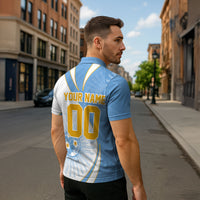 Personalized Argentina Football Fan Pride Zipper Polo Shirt Sun Of May Motif With Distressed Textures And Waves