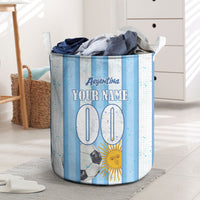 Personalized Argentina Football Fan Laundry Basket Sun Of May - Albiceleste Stripes Argentina Flag