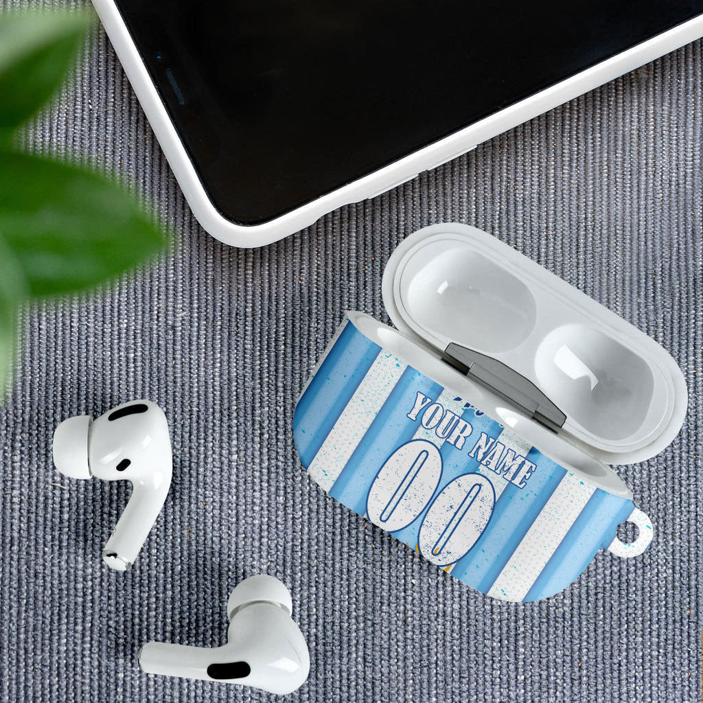 Personalized Argentina Football Fan AirPods Case Sun Of May - Albiceleste Stripes Argentina Flag