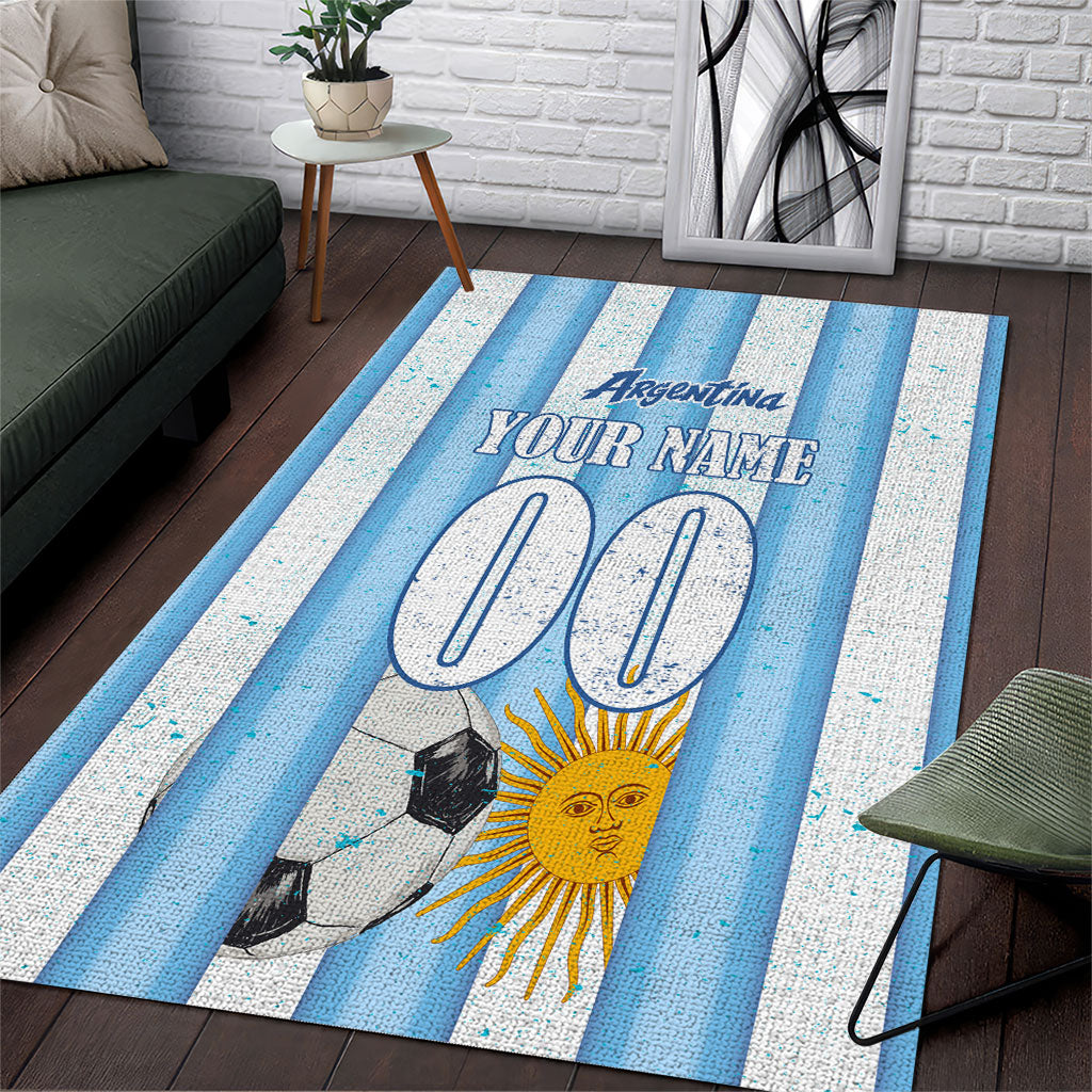 Personalized Argentina Football Fan Area Rug Sun Of May - Albiceleste Stripes Argentina Flag