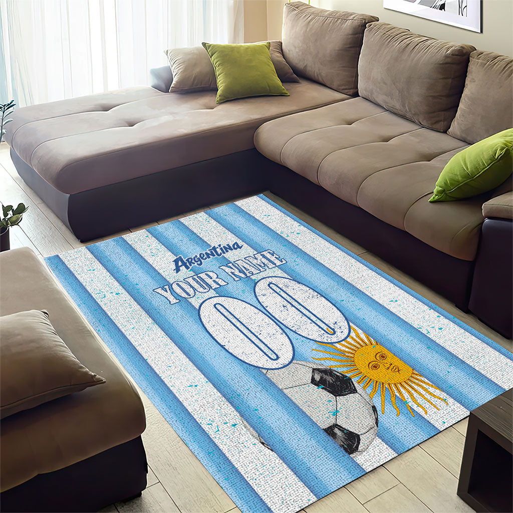 Personalized Argentina Football Fan Area Rug Sun Of May - Albiceleste Stripes Argentina Flag