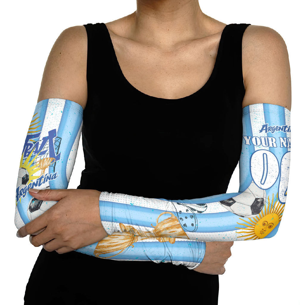 Personalized Argentina Football Fan Arm Sleeves Sun Of May - Albiceleste Stripes Argentina Flag