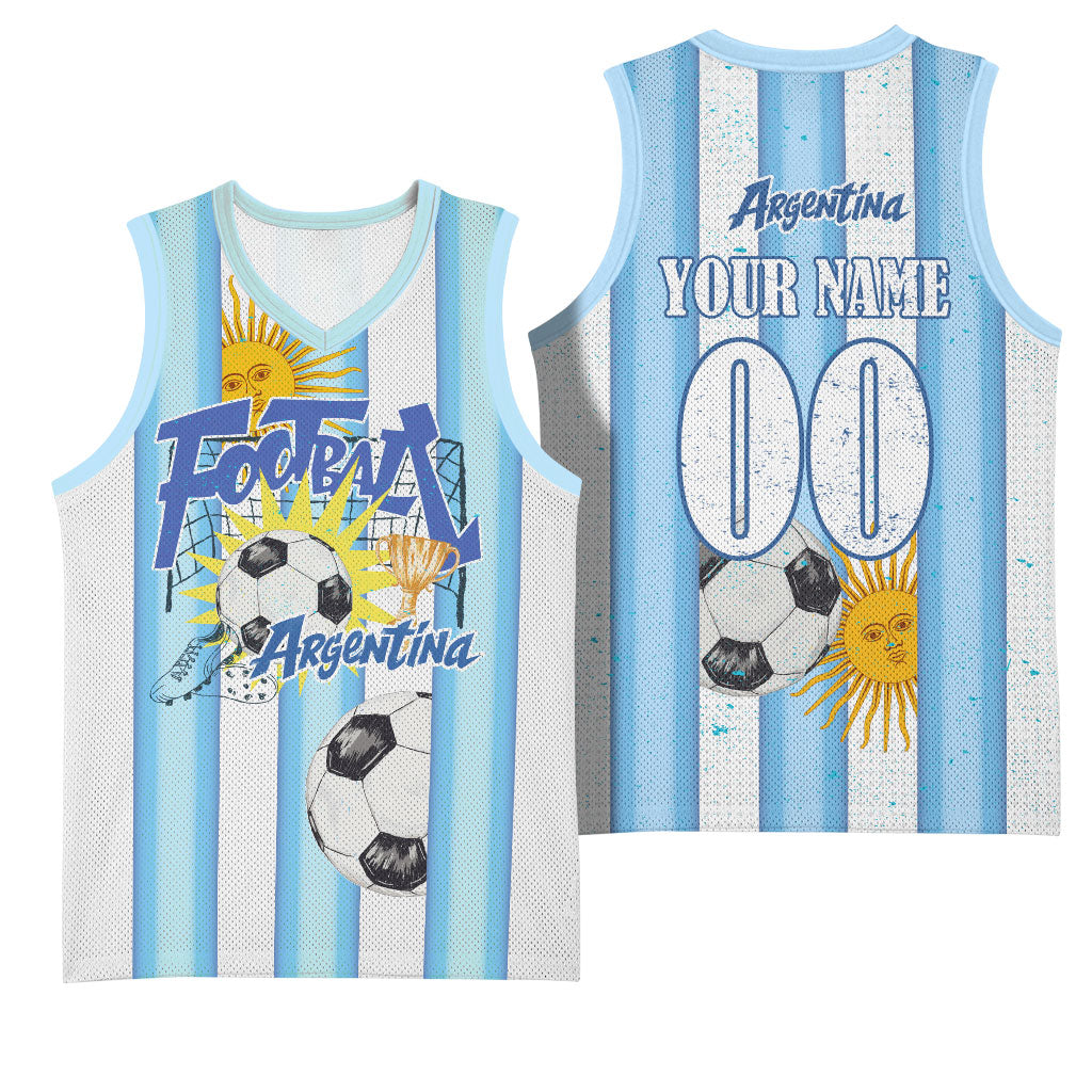 Personalized Argentina Football Fan Basketball Jersey Sun Of May - Albiceleste Stripes Argentina Flag