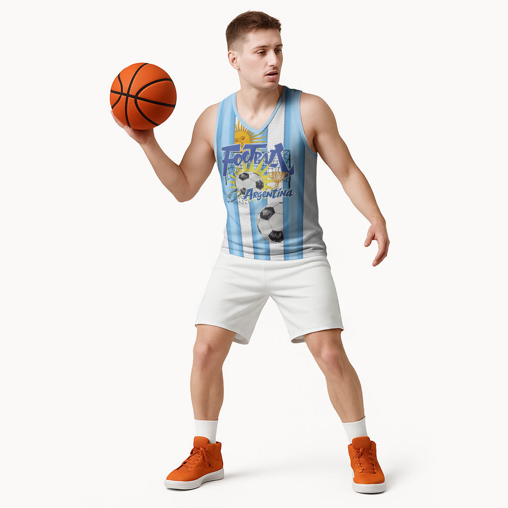 Personalized Argentina Football Fan Basketball Jersey Sun Of May - Albiceleste Stripes Argentina Flag