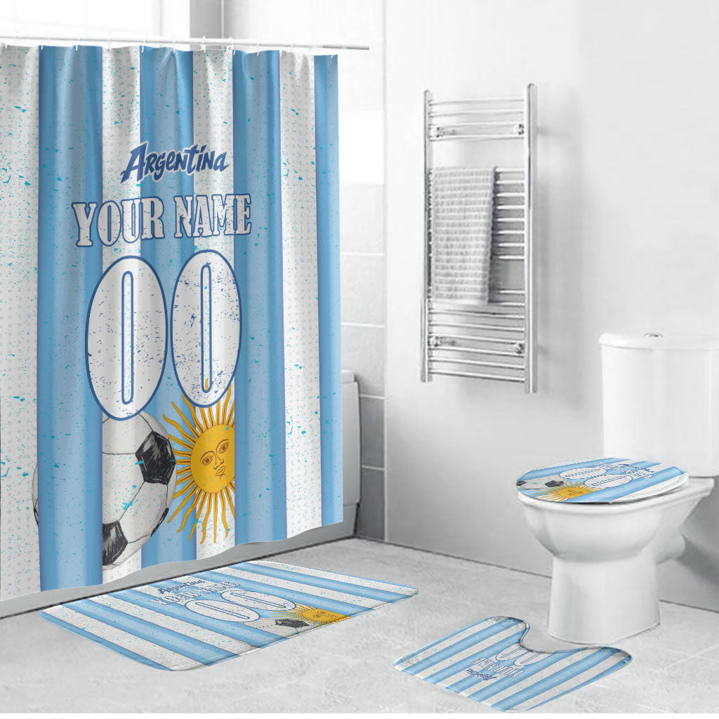 Personalized Argentina Football Fan Bathroom Set Sun Of May - Albiceleste Stripes Argentina Flag