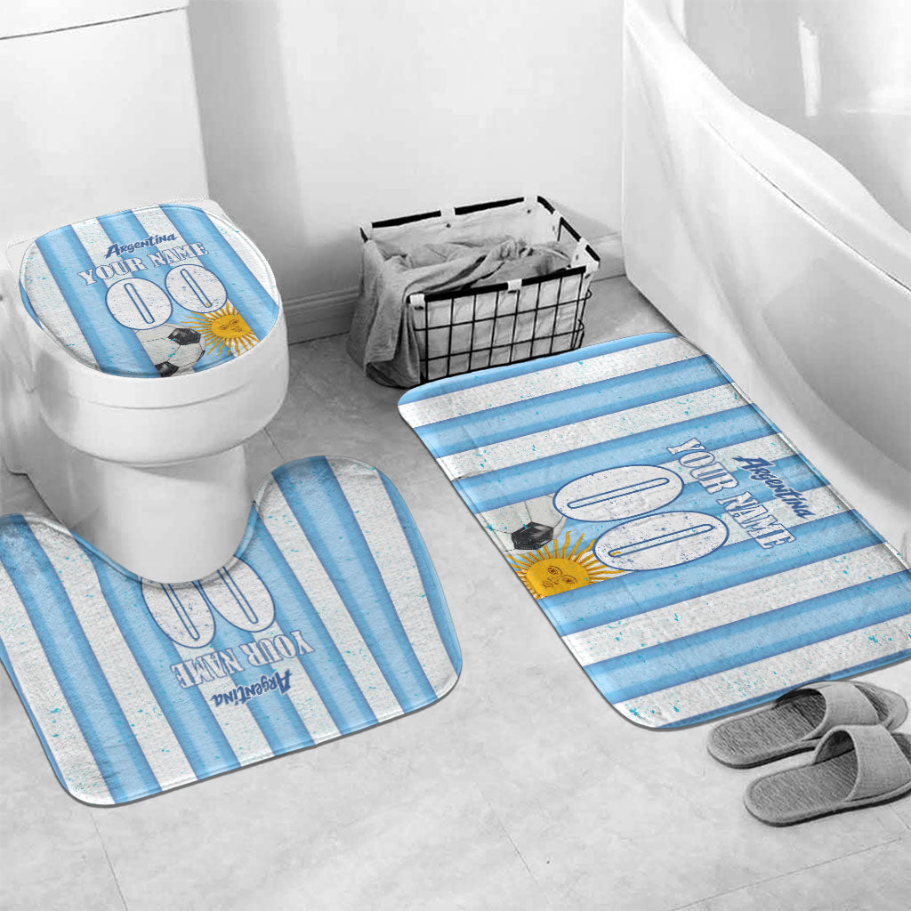 Personalized Argentina Football Fan Bathroom Set Sun Of May - Albiceleste Stripes Argentina Flag