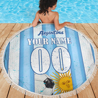 Personalized Argentina Football Fan Beach Blanket Sun Of May - Albiceleste Stripes Argentina Flag