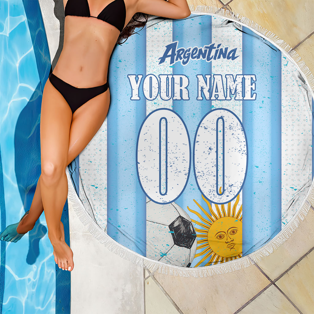 Personalized Argentina Football Fan Beach Blanket Sun Of May - Albiceleste Stripes Argentina Flag