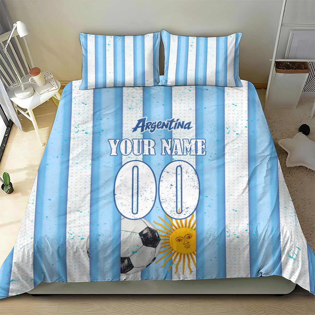Personalized Argentina Football Fan Bedding Set Sun Of May - Albiceleste Stripes Argentina Flag