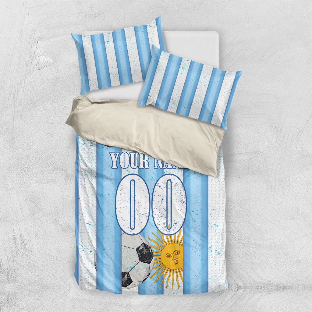 Personalized Argentina Football Fan Bedding Set Sun Of May - Albiceleste Stripes Argentina Flag