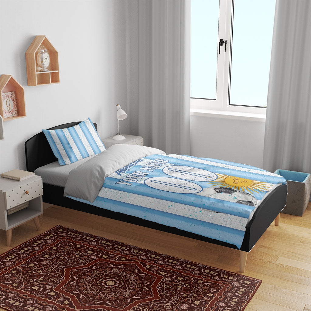 Personalized Argentina Football Fan Bedding Set Sun Of May - Albiceleste Stripes Argentina Flag
