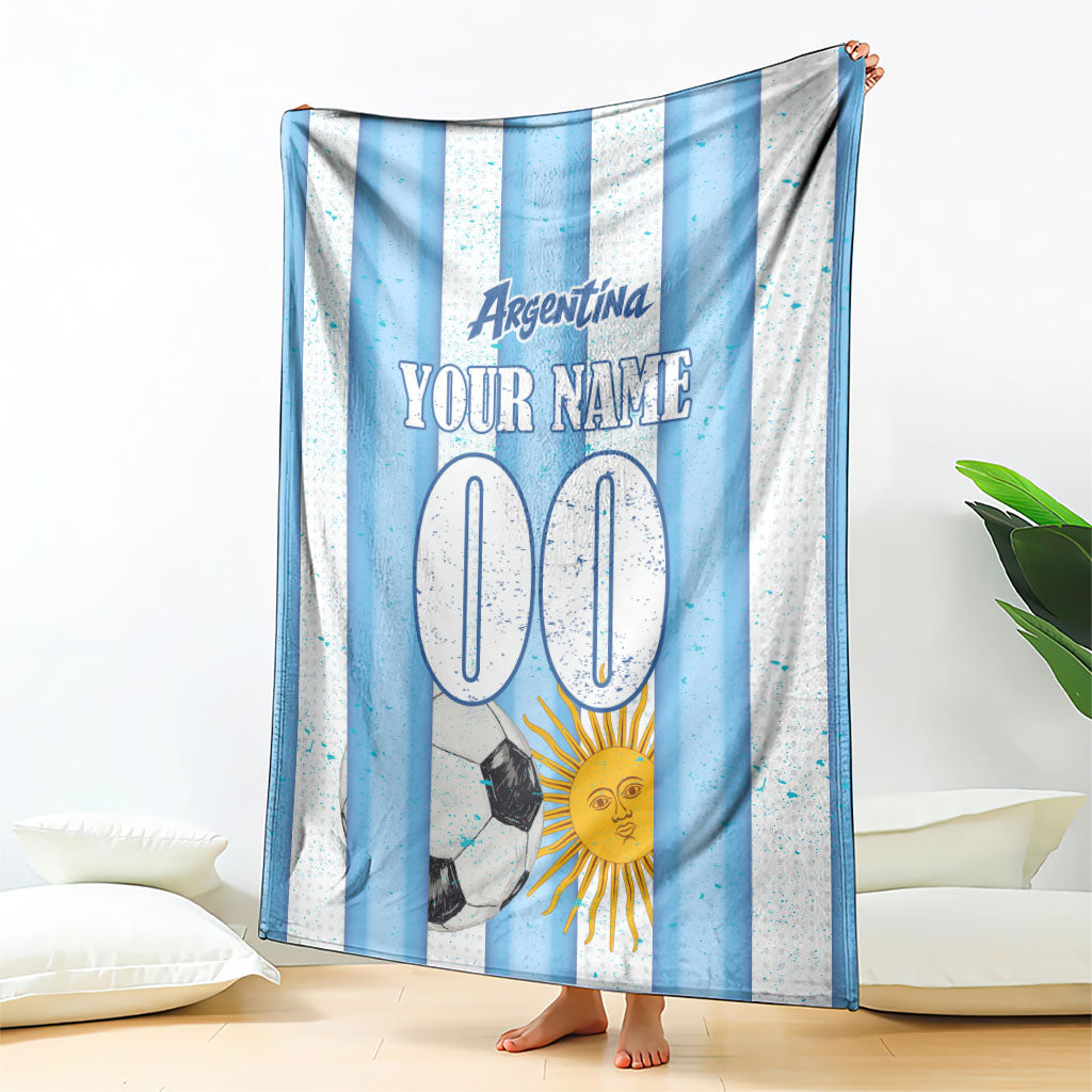 Personalized Argentina Football Fan Blanket Sun Of May - Albiceleste Stripes Argentina Flag