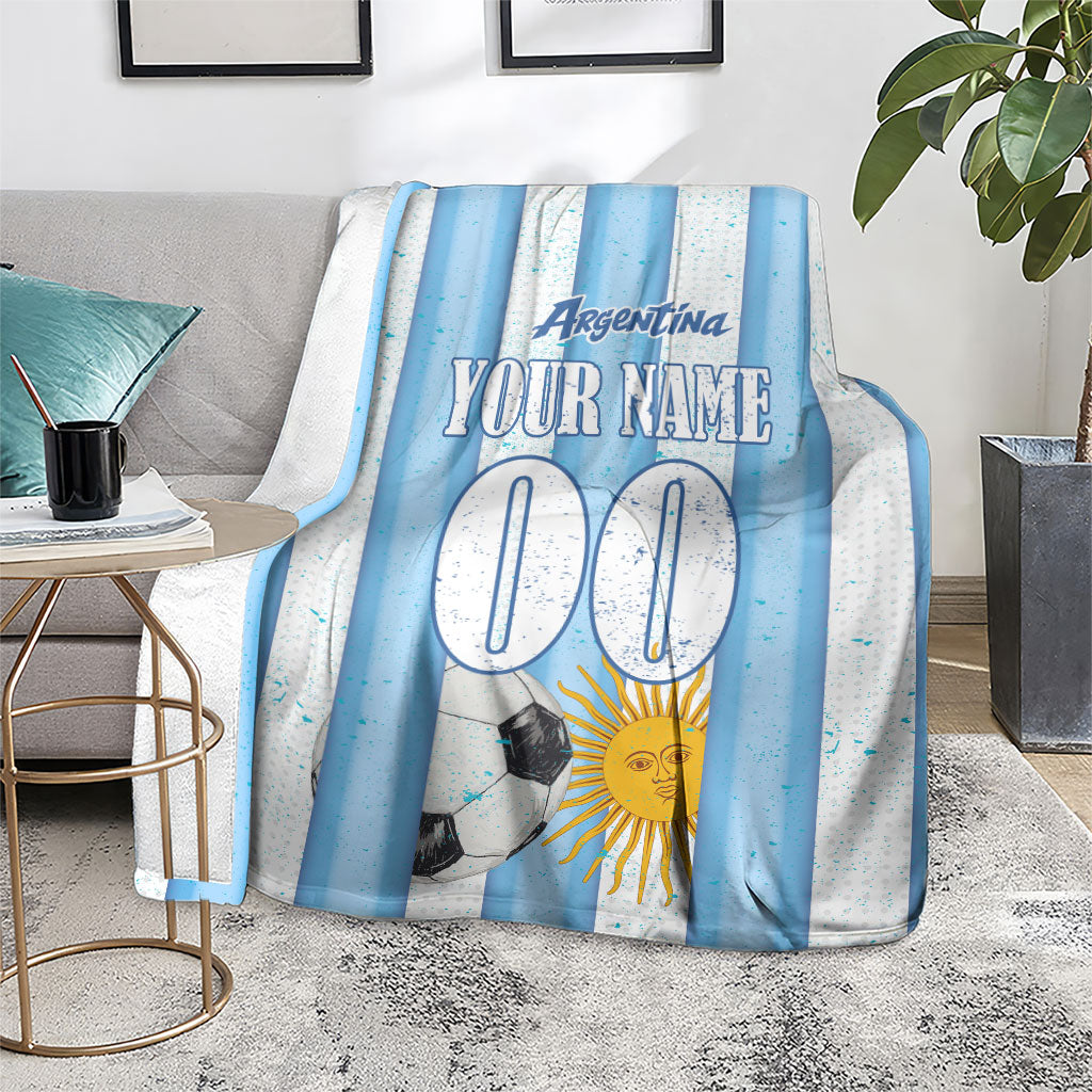 Personalized Argentina Football Fan Blanket Sun Of May - Albiceleste Stripes Argentina Flag