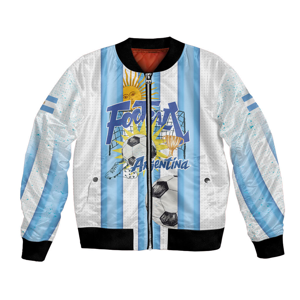 Personalized Argentina Football Fan Bomber Jacket Sun Of May - Albiceleste Stripes Argentina Flag