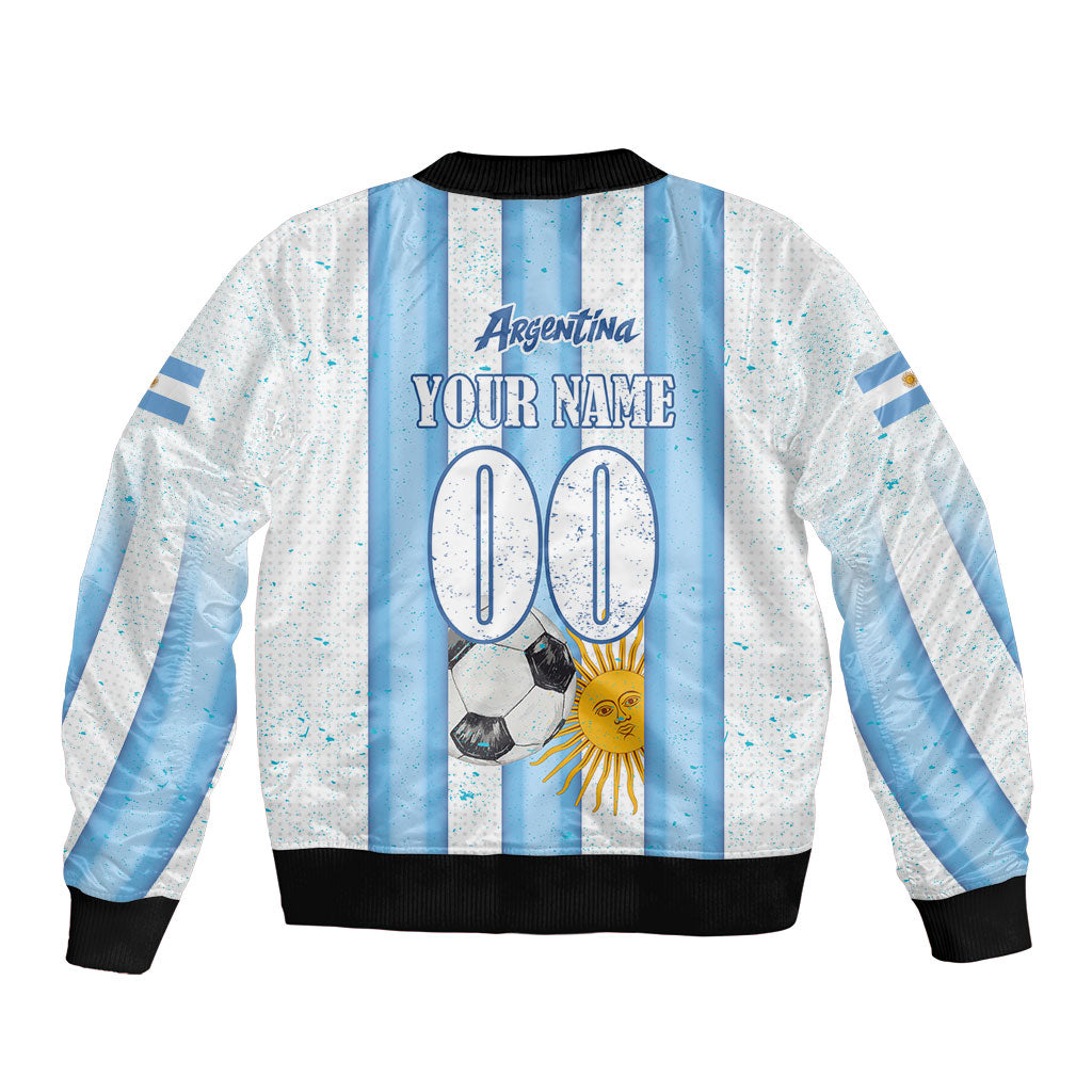 Personalized Argentina Football Fan Bomber Jacket Sun Of May - Albiceleste Stripes Argentina Flag