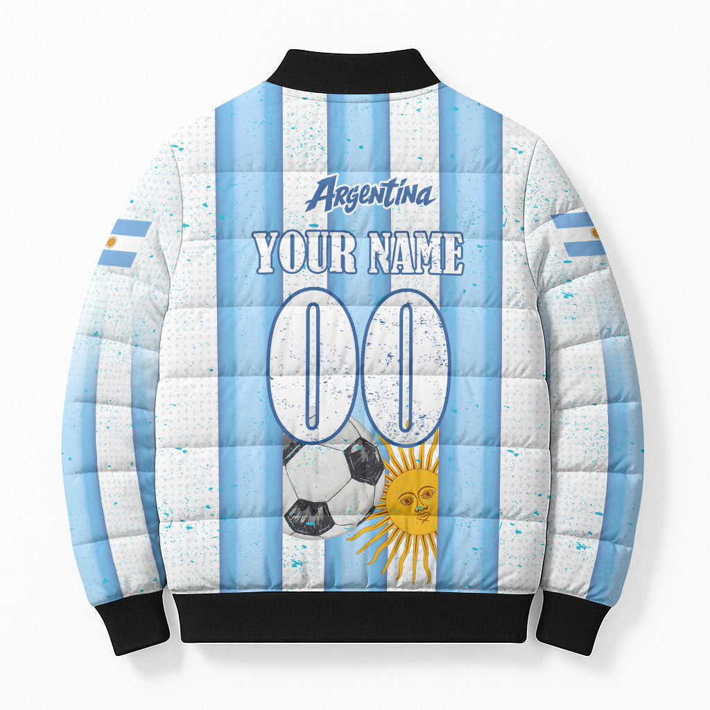 Personalized Argentina Football Fan Bomber Puffer Jacket Sun Of May - Albiceleste Stripes Argentina Flag