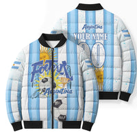 Personalized Argentina Football Fan Bomber Puffer Jacket Sun Of May - Albiceleste Stripes Argentina Flag