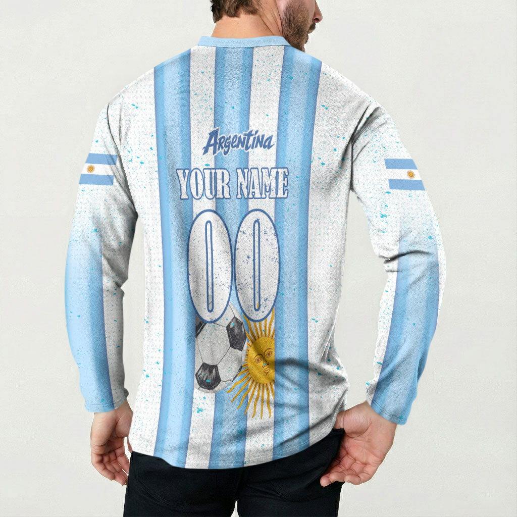 Personalized Argentina Football Fan Button Sweatshirt Sun Of May - Albiceleste Stripes Argentina Flag